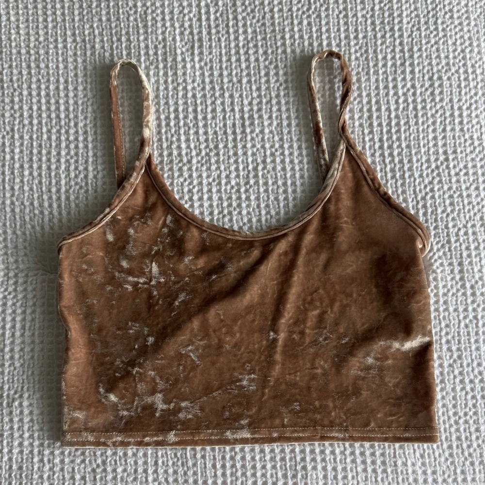 Topshop Crushed Velvet Gold Crop Top spaghetti strap tank top size 6